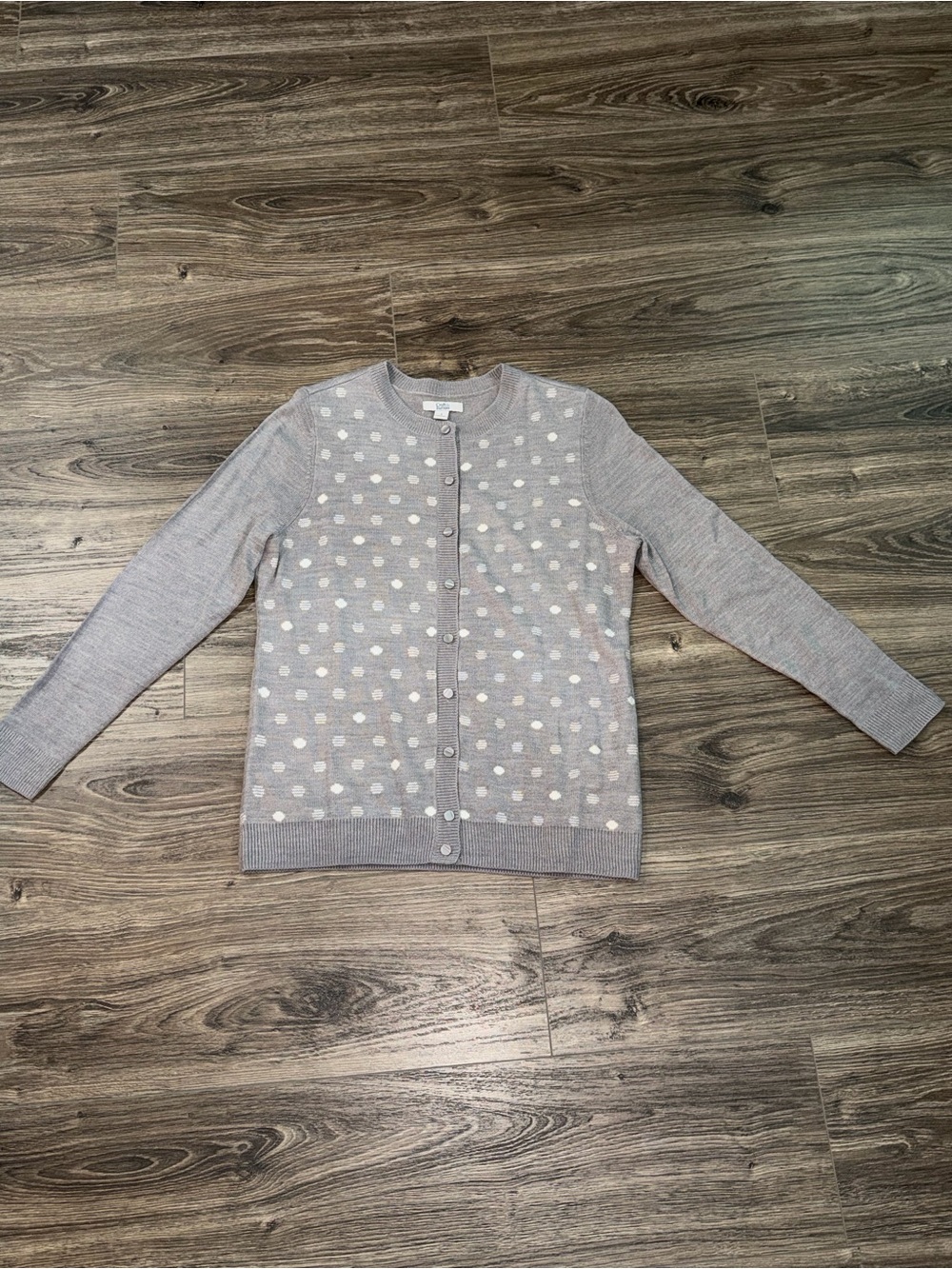 croft & barrow Light Gray and White Polka Dot Cardigan size small
